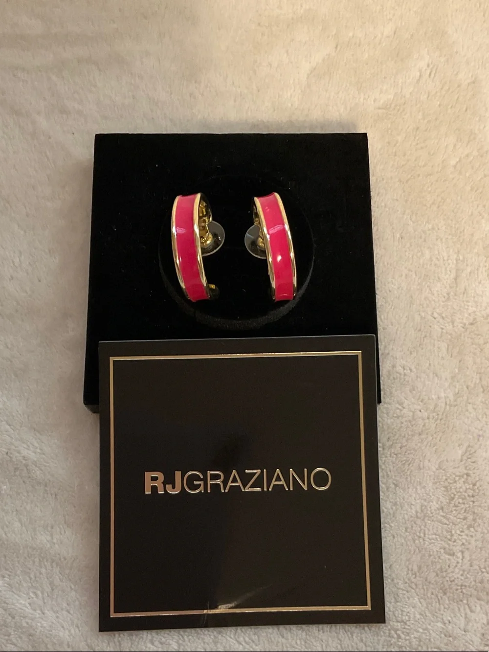 R.J. Graziano Hot Pink Enamel Half-Hoop Earrings with Gold Tone